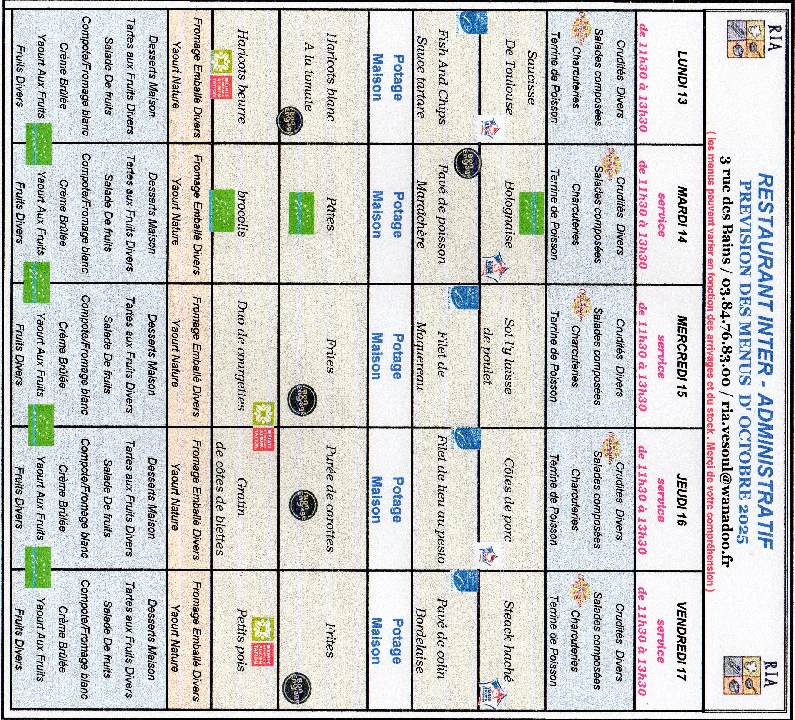 Menus Octobre 2
